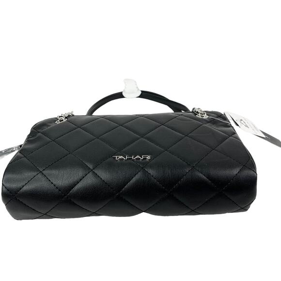 Tahari Calista Vegan Leather Satchel Black Quilted New - Picture 14 of 14